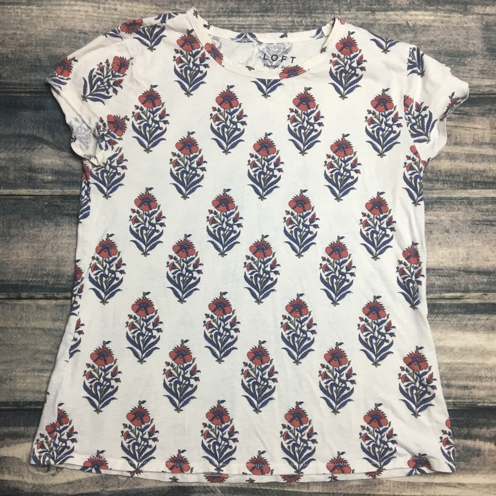 Ann Taylor LOFT Ivory Floral Vintage Soft M - Picture 1 of 6